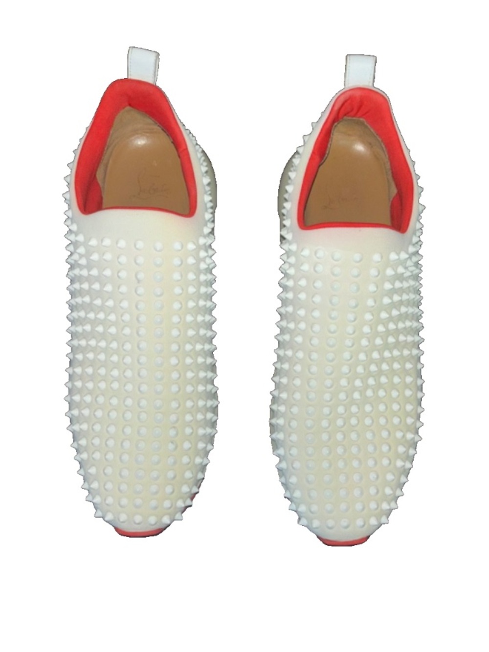 Christian Louboutin White Sock Studded Slip-On Sneakers with Red Lining